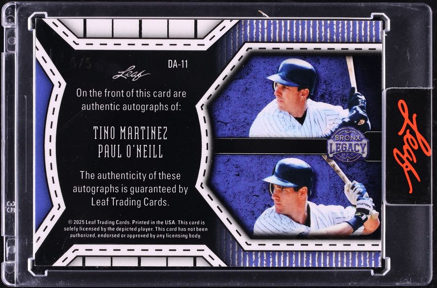 2025 Leaf A Bronx Legacy Dual Orange Prismatic Tino Martinez & Paul O'Neill AUTO 5/5 #DA-11