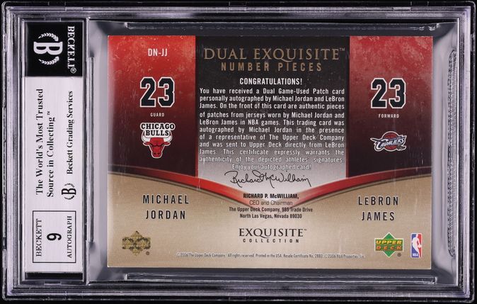 2005 Exquisite Collection Number Pieces Michael Jordan LeBron James PATCH AUTO 23/23 BGS 8.5