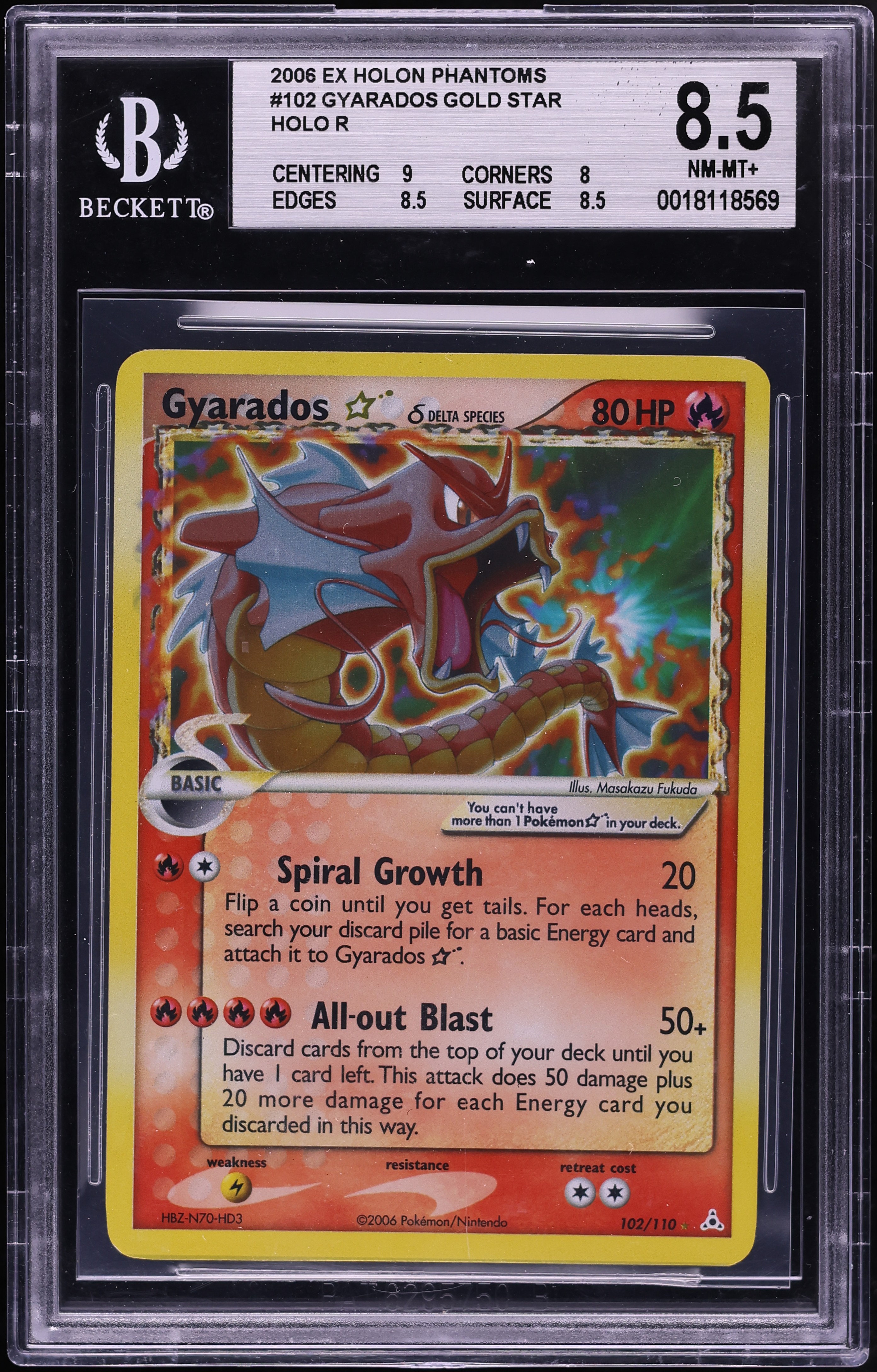 2006 Pokemon EX Holon Phantoms Holo Gyarados Gold Star #102 BGS 8.5 NM-MT+