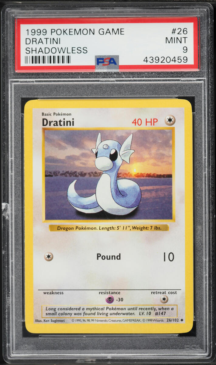 1999 Pokemon Base Set Shadowless Dratini #26 PSA 9 MINT