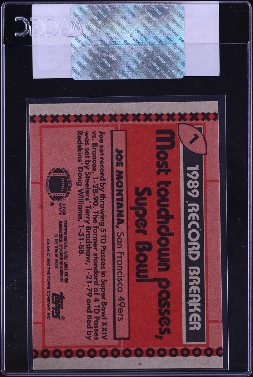 1990 Topps Football Joe Montana RECORD BREAKER #1 CGC AUTH