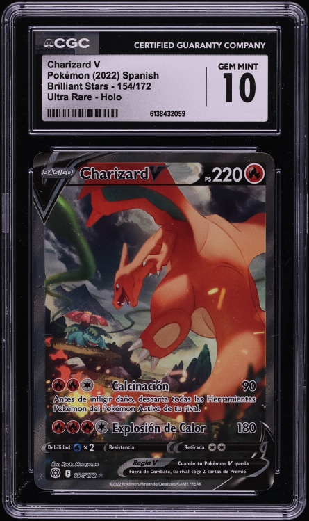 2022 Pokemon Spanish Sword & Shield Brilliant Stars Alt Art Charizard V #154 CGC 10 GEM MINT