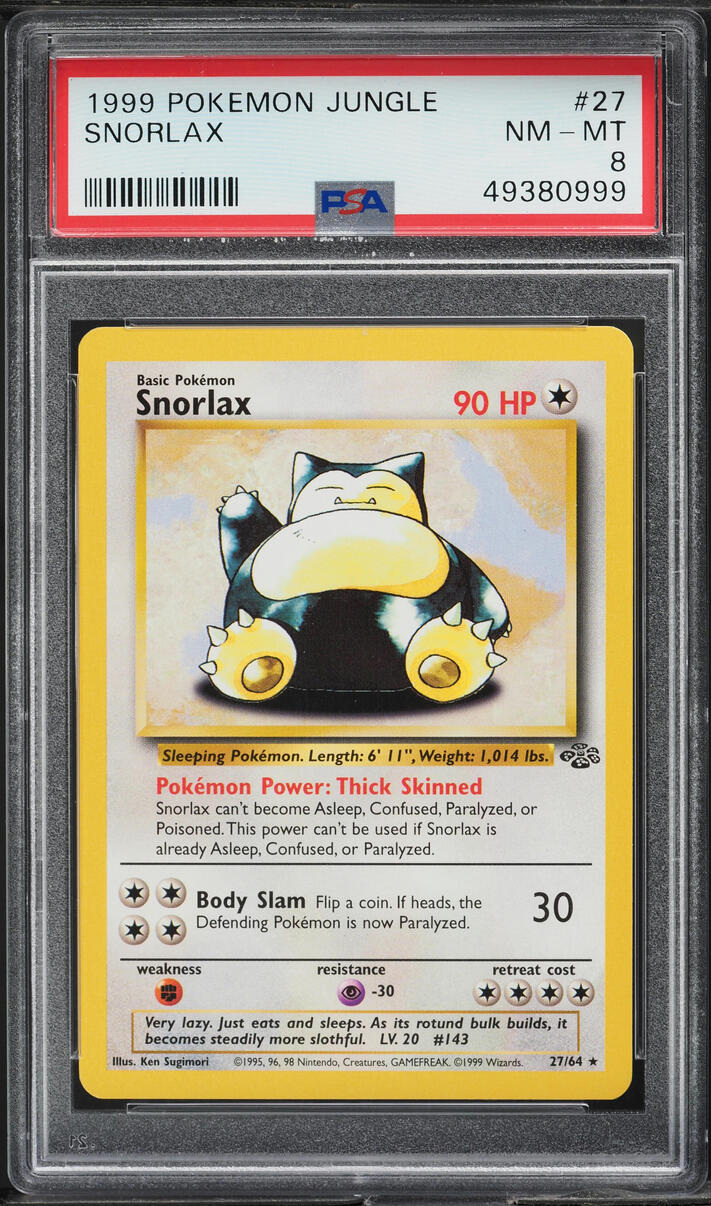1999 Pokemon Jungle Snorlax #27 PSA 8 NM-MT