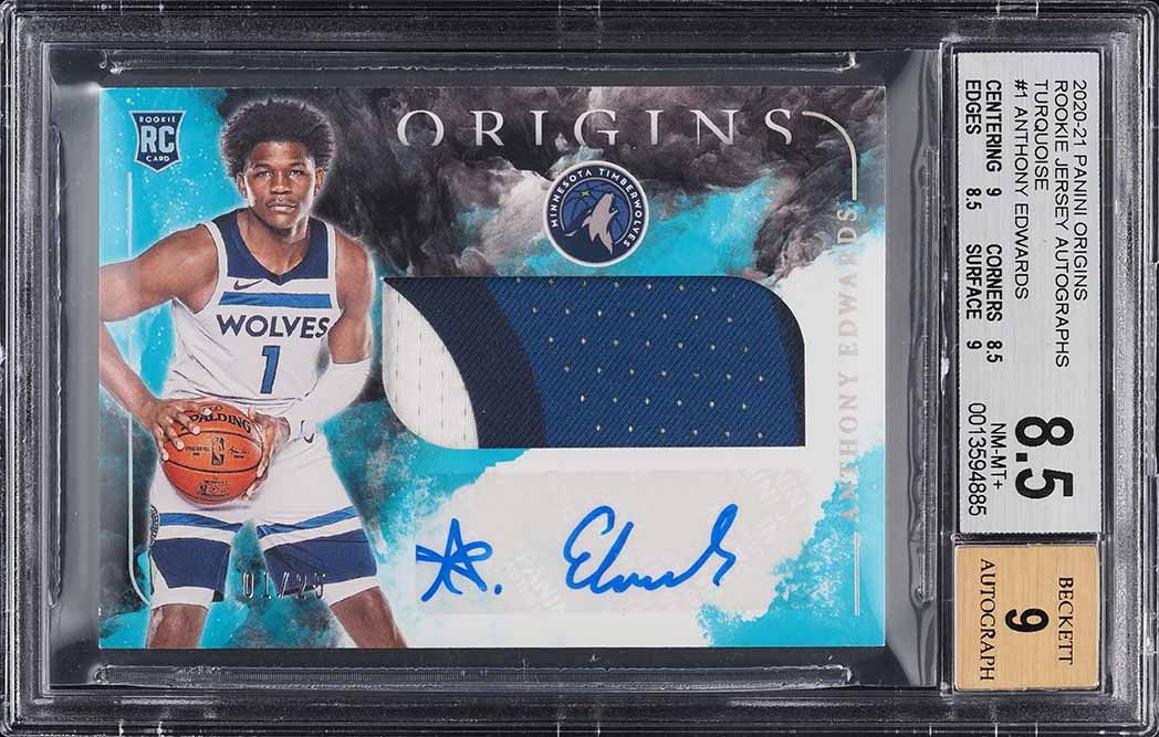 2020 Panini Origins Turquoise Anthony Edwards ROOKIE PATCH AUTO 1/25 #1 BGS 8.5