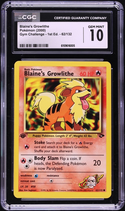 2000 Pokemon Gym Challenge 1st Edition Blaine's Growlithe #62 CGC 10 GEM MINT