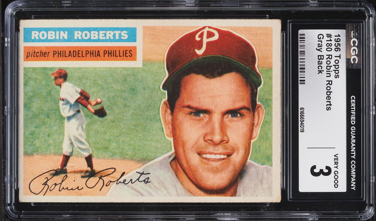1956 Topps Robin Roberts GRAY BACK #180 CGC 3 VG