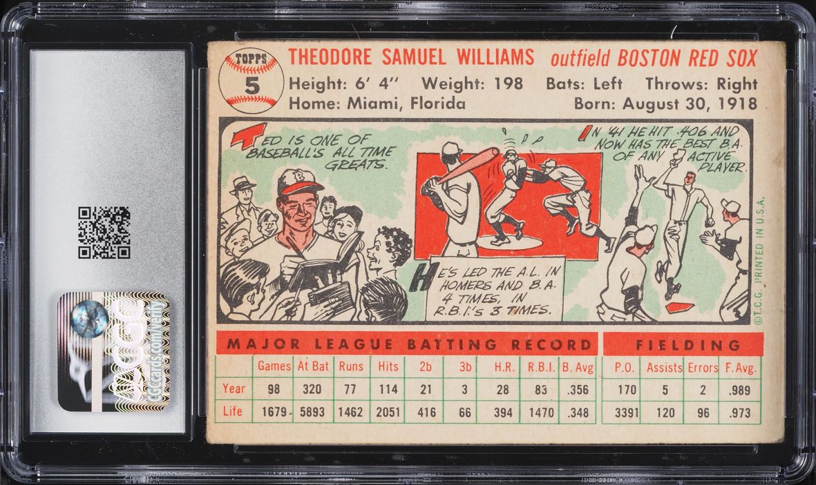 1956 Topps Ted Williams WHITE BACK #5 CGC 3 VG
