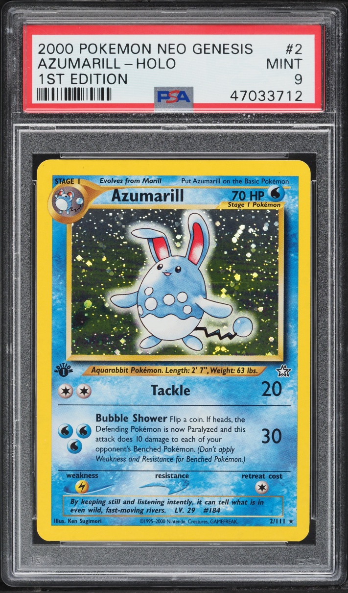 2000 Pokemon Neo Genesis 1st Edition Holo Azumarill #2 PSA 9 MINT
