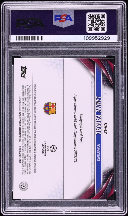 2023 Topps Chrome UEFA Red Refractor Lamine Yamal ROOKIE AUTO 5/5 #CA-LY PSA 9 MINT