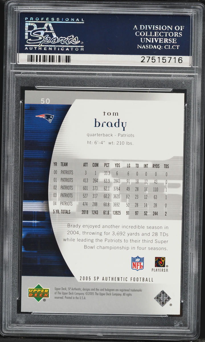 2005 SP Authentic Tom Brady #50 PSA 10 GEM MINT