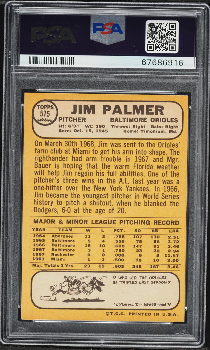 1968 Topps Jim Palmer #575 PSA 6 EXMT