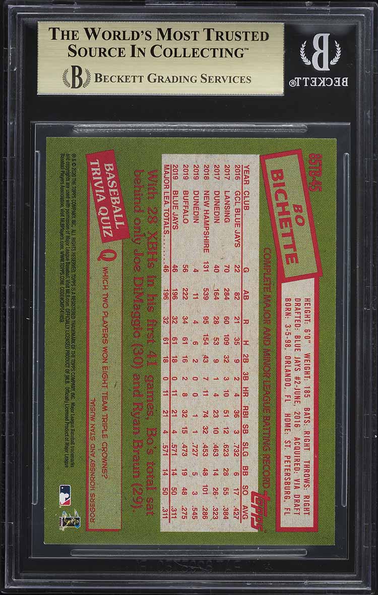 2020 Topps Update '85 Bo Bichette ROOKIE #85TB-45 BGS 9.5 GEM MINT