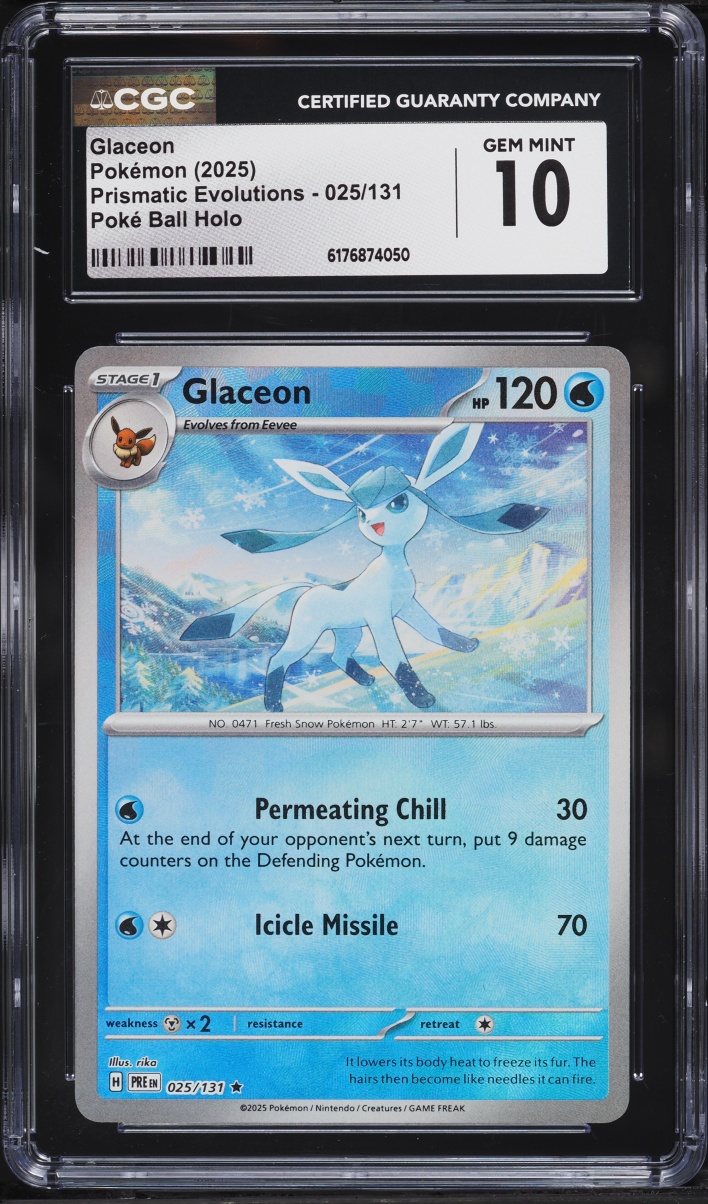 2025 Pokemon Scarlet & Violet Prismatic Evolutions Poke Ball Holo Glaceon #25 CGC 10 GEM MINT