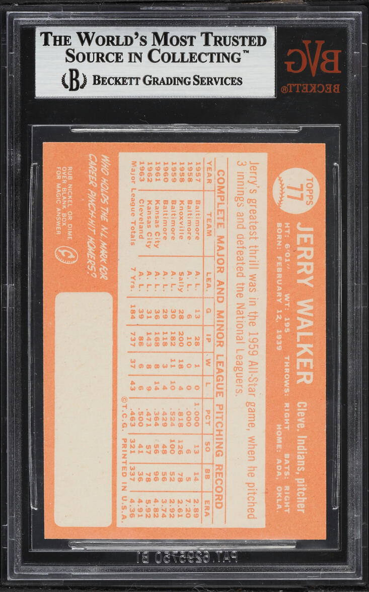 1964 Topps Jerry Walker #77 BVG 9 MINT