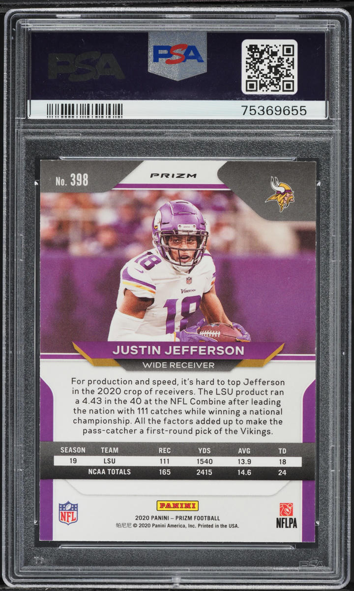 2020 Panini Prizm Silver Justin Jefferson ROOKIE AUTO DNA 8 #398 PSA 8 NM-MT