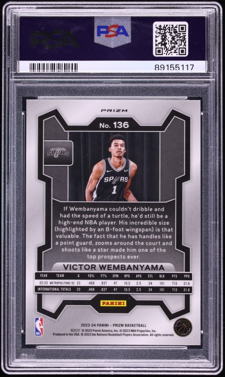 2023 Panini Prizm Silver Victor Wembanyama ROOKIE #136 PSA 10 GEM MINT