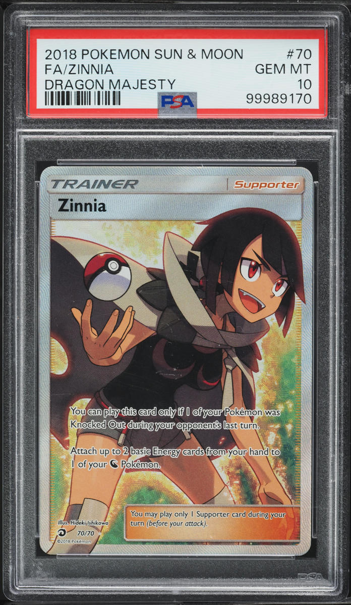 2018 Pokemon Sun & Moon Dragon Majesty Full Art Zinnia #70 PSA 10 GEM MINT