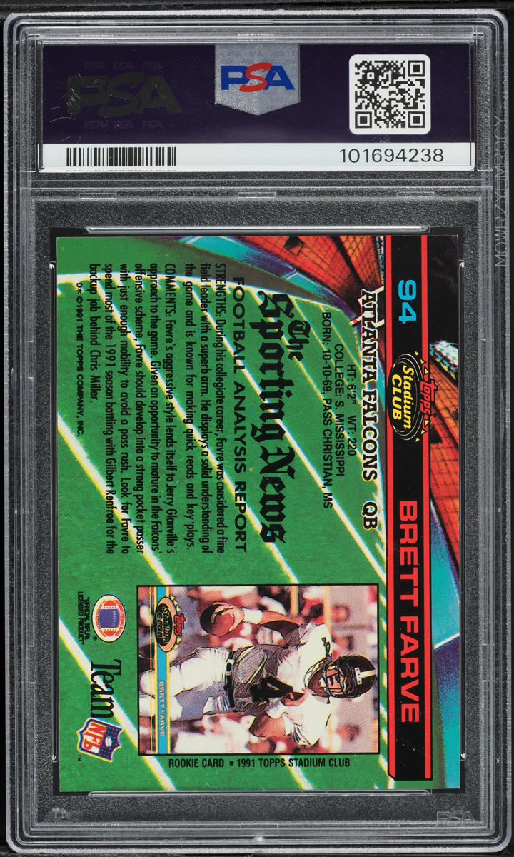 1991 Stadium Club Football Brett Farve ROOKIE #94 PSA 5 EX
