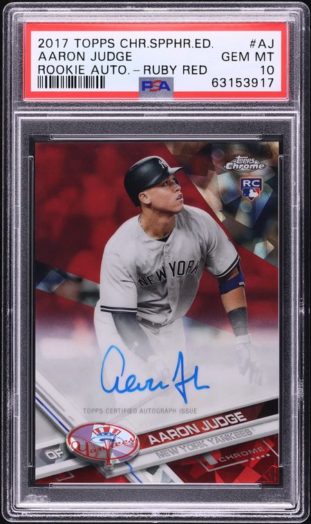 2017 Topps Chrome Sapphire Edition Ruby Red Aaron Judge ROOKIE AUTO /10 PSA 10