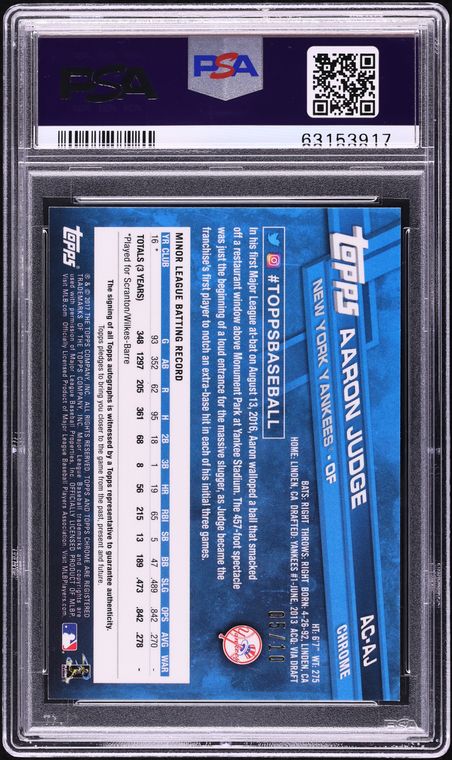 2017 Topps Chrome Sapphire Edition Ruby Red Aaron Judge ROOKIE AUTO /10 PSA 10