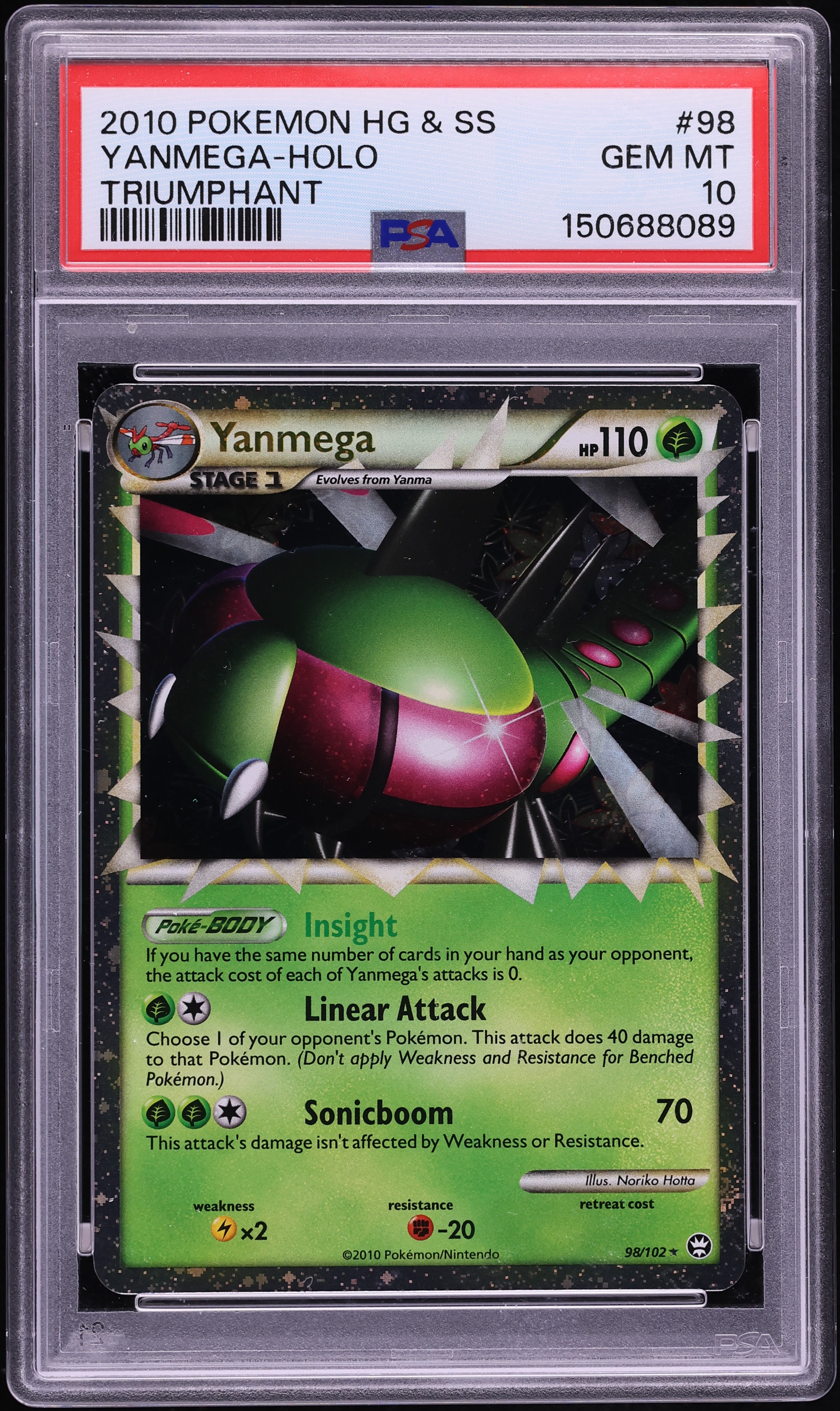2010 Pokemon HeartGold & SoulSilver Triumphant Holo Yanmega #98 PSA 10 GEM MINT