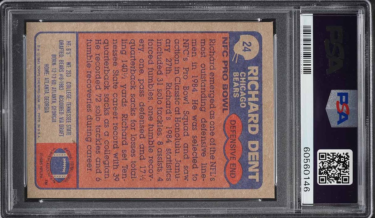 1985 Topps Football Richard Dent ROOKIE, ALL-PRO #24 PSA 6 EXMT