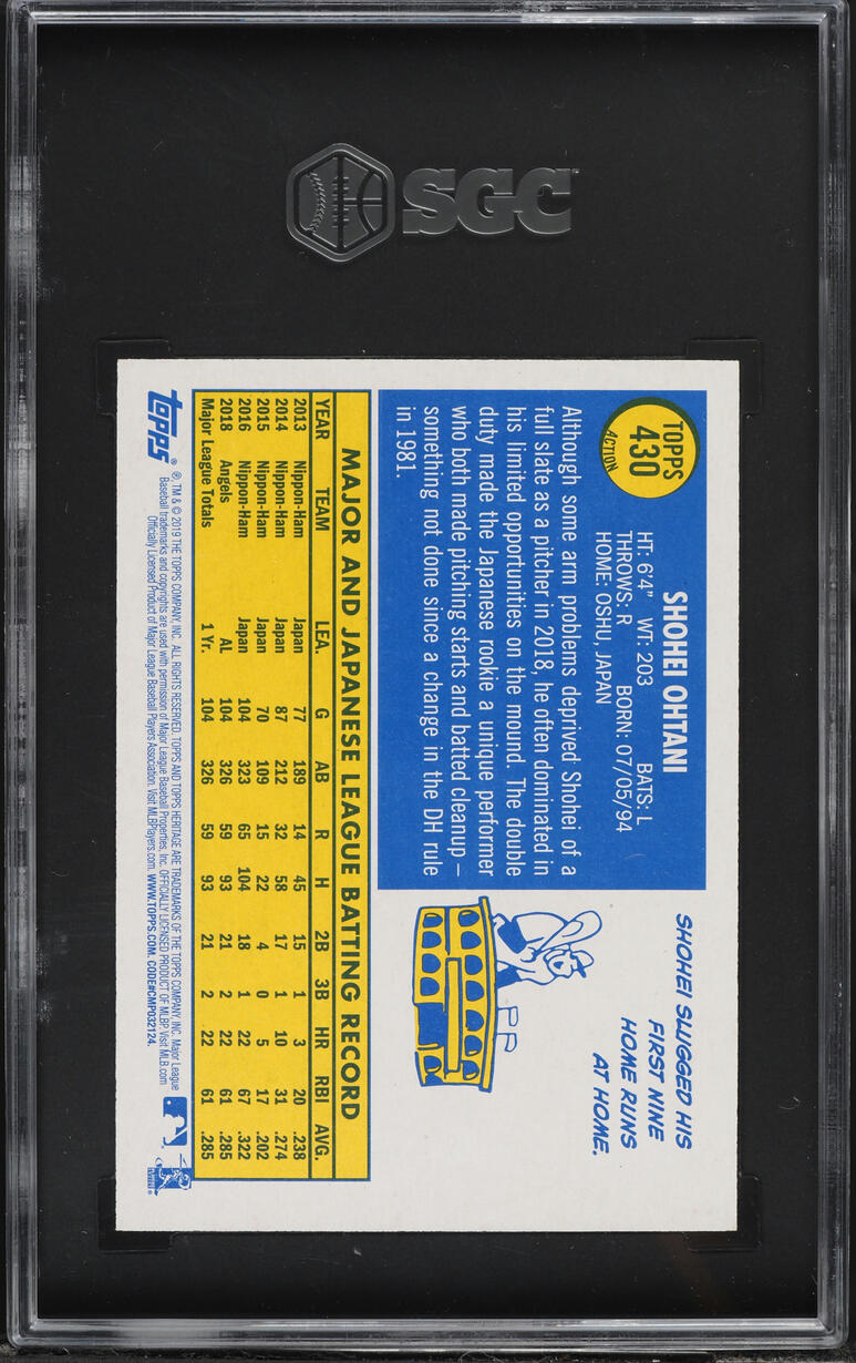 2019 Topps Heritage Action Variation Shohei Ohtani #430 SGC 10 GEM MINT