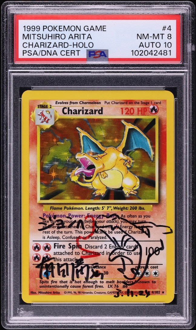 1999 Pokemon Base Set Holo Charizard Mitsuhiro Arita AUTO DNA 10 #4 PSA 8 NM-MT