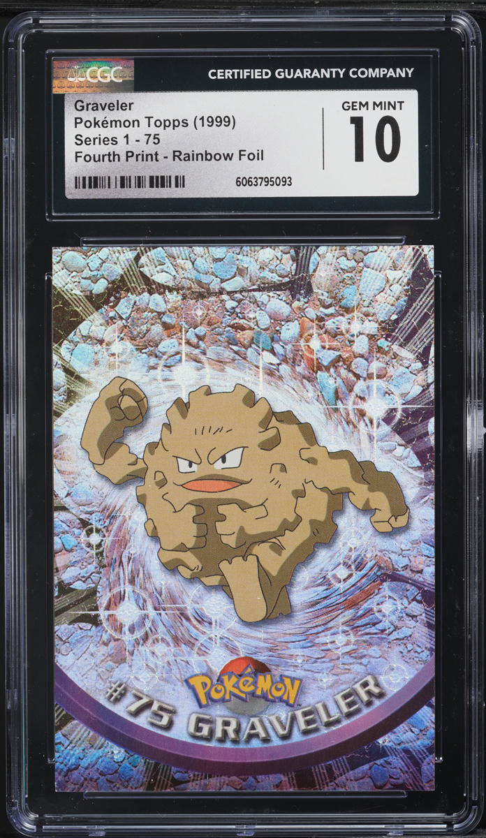 1999 Topps Pokemon Series 1 Fourth Print Rainbow Foil Graveler #75 CGC 10 GEM