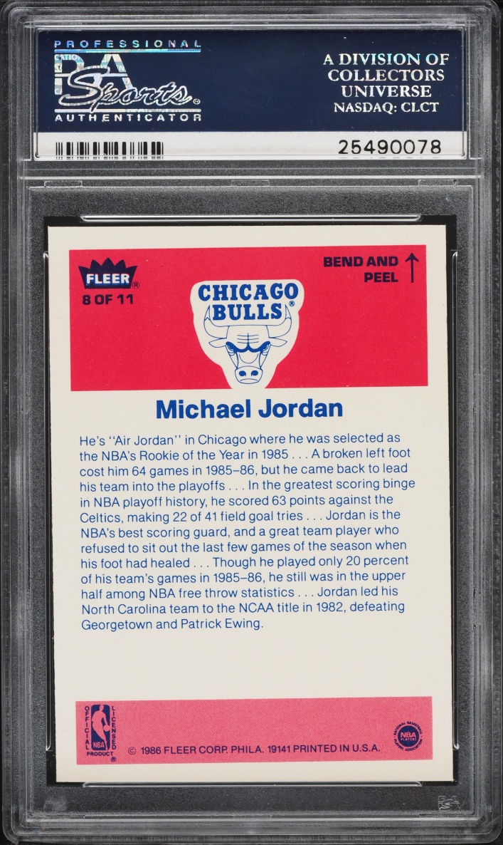 1986 Fleer Sticker Michael Jordan ROOKIE #8 PSA 9 MINT