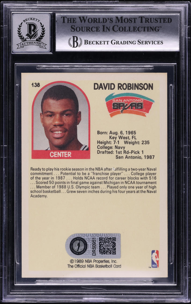 1989 Hoops David Robinson ROOKIE AUTO #138 BGS AUTH