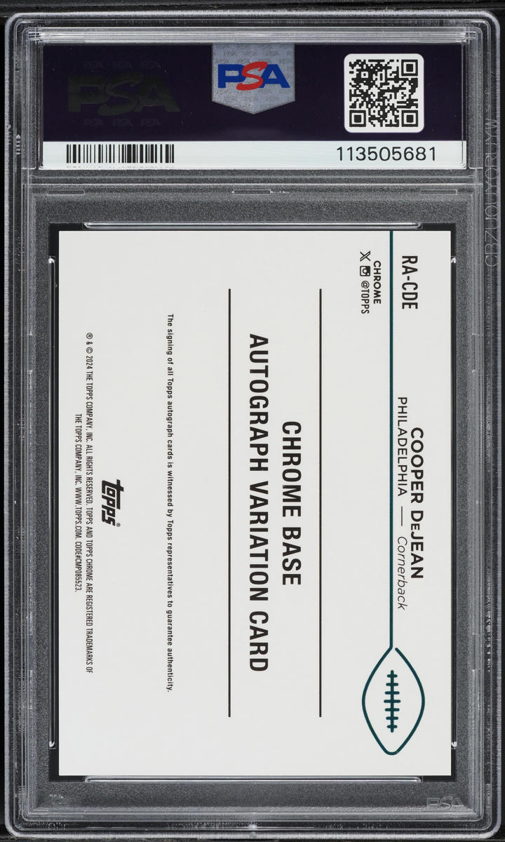 2024 Topps Chrome Variation Cooper DeJean ROOKIE AUTO #RA-CDE PSA 10 GEM MINT