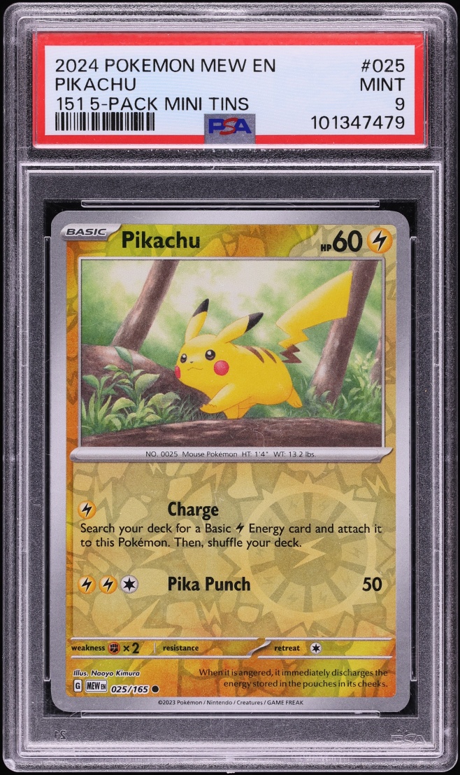 2024 Pokemon Scarlet & Violet 151 5 Pack Mini Tin Pikachu #025 PSA 9 MINT