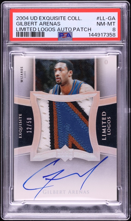 2004 Exquisite Collection Limited Logos Gilbert Arenas PATCH AUTO /50 PSA 8 NM-MT