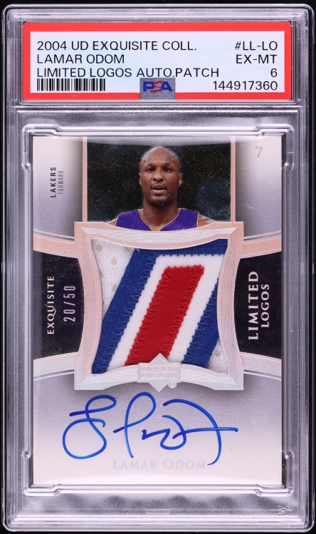 2004 Exquisite Collection Limited Logos Lamar Odom PATCH AUTO /50 #LL-LO PSA 6 EXMT
