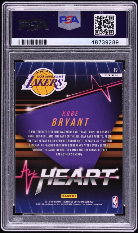 2018 Donruss Optic All Heart Holo Kobe Bryant #19 PSA 10 GEM MINT - Photo 2