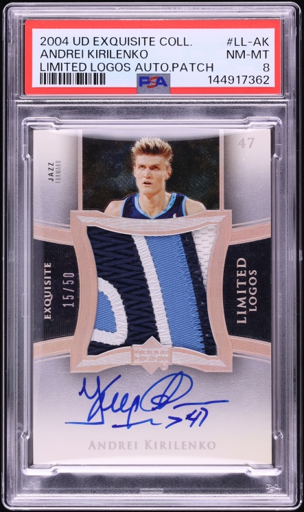 2004 Exquisite Collection Limited Logos Andrei Kirilenko PATCH AUTO /50 #LL-AK PSA 8 NM-MT