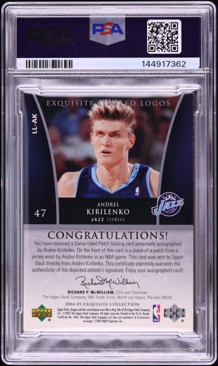 2004 Exquisite Collection Limited Logos Andrei Kirilenko PATCH AUTO /50 #LL-AK PSA 8 NM-MT - Photo 2