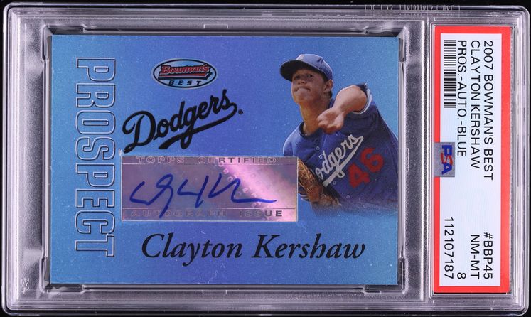 2007 Bowman's Best Prospects Blue Clayton Kershaw AUTO /99 #BBP45 PSA 8 NM-MT