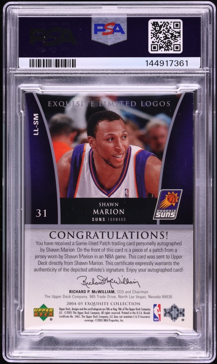 2004 Exquisite Collection Limited Logos Shawn Marion PATCH AUTO /50 PSA 6 EXMT - Photo 2