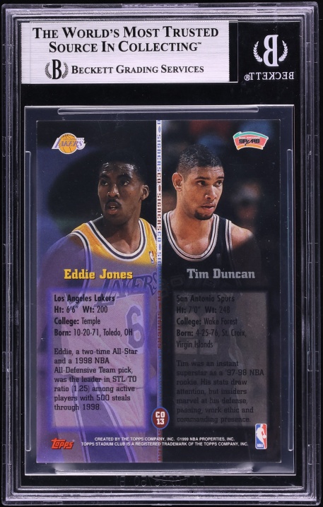 1998 Stadium Club Co-Signers Tim Duncan Eddie Jones AUTO #CO13 BGS 6 EXMT - Photo 2