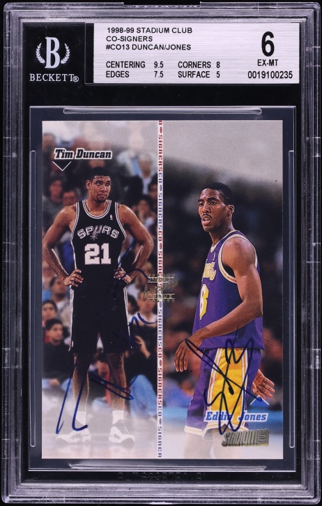 1998 Stadium Club Co-Signers Tim Duncan Eddie Jones AUTO #CO13 BGS 6 EXMT