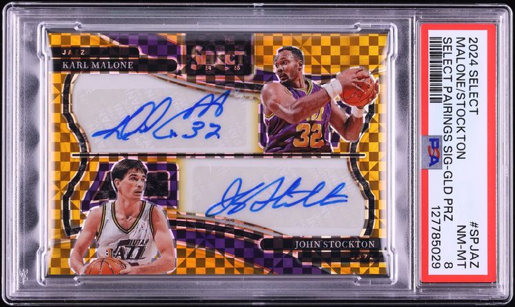 2024 Select Pairings Gold Prizm Karl Malone John Stockton AUTO /10 #SPJAZ PSA 8 NM-MT