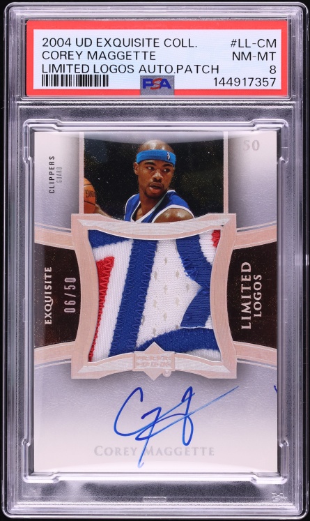 2004 Exquisite Collection Limited Logos Corey Maggette PATCH AUTO /50 PSA 8 NM-MT