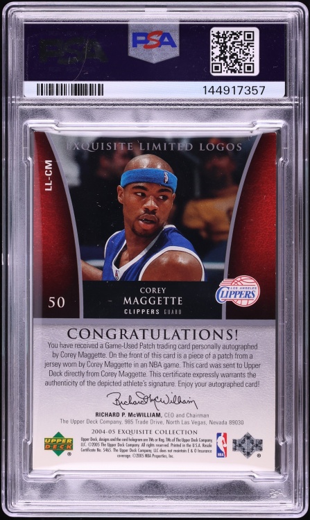 2004 Exquisite Collection Limited Logos Corey Maggette PATCH AUTO /50 PSA 8 NM-MT - Photo 2