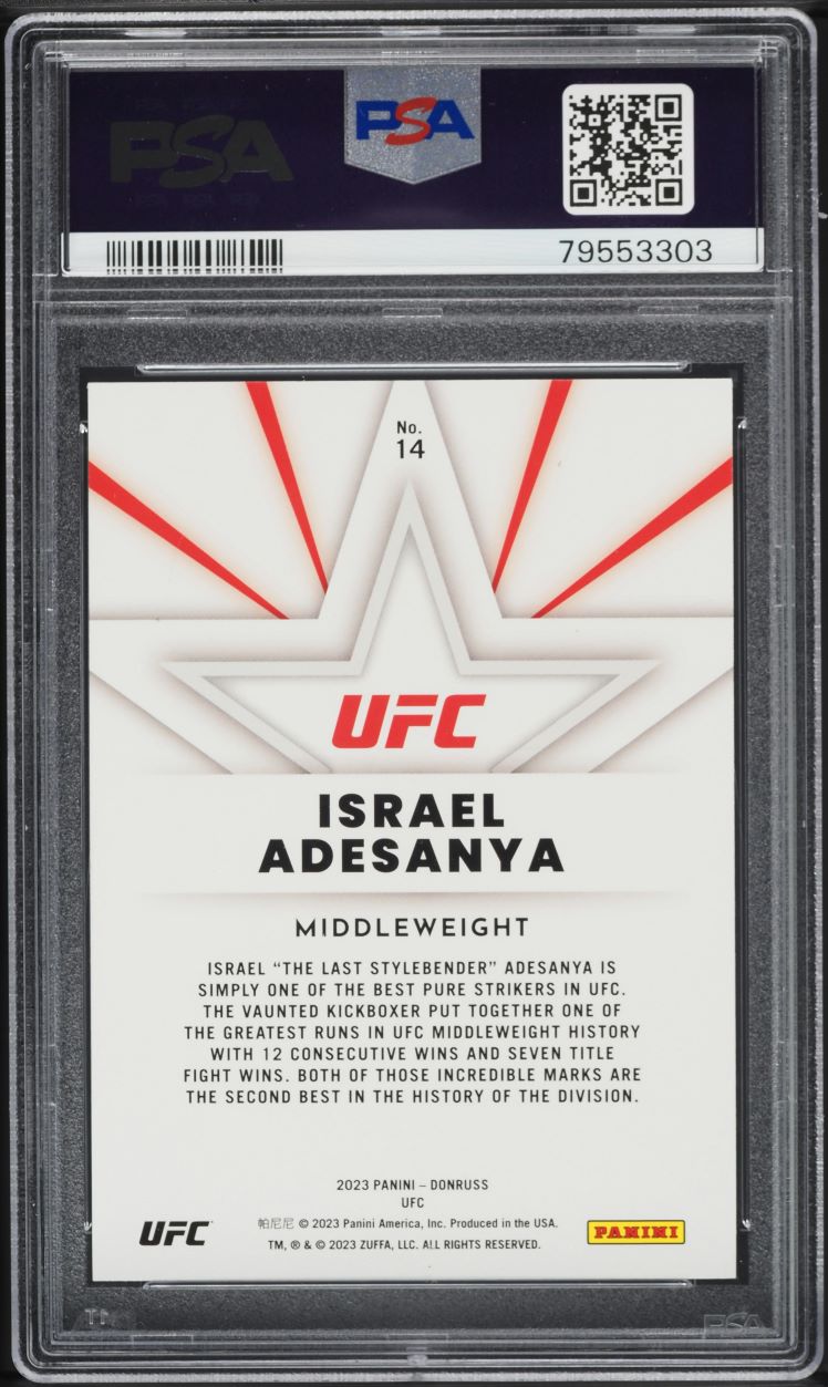 2023 Donruss UFC The Untouchables Press Proof Silver Israel Adesanya #14 PSA 9