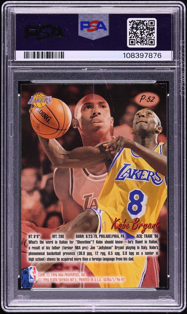 1996 Ultra Platinum Medallion Kobe Bryant ROOKIE #P52 PSA 7