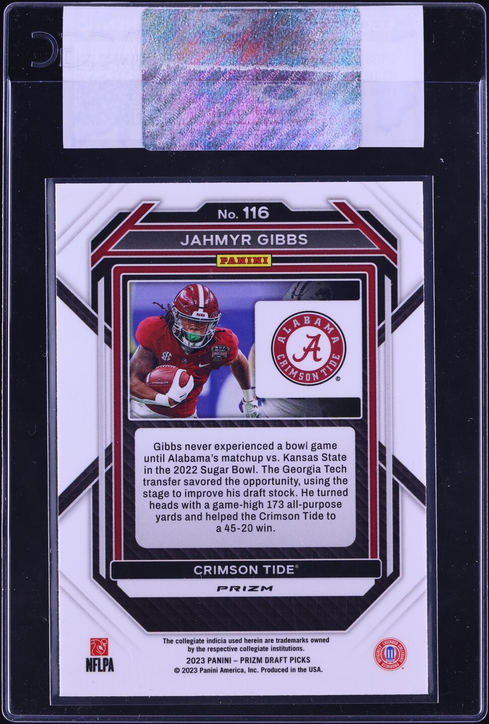 2023 Panini Prizm Draft Picks Red Ice Jahmyr Gibbs ROOKIE #116 CGC AUTH