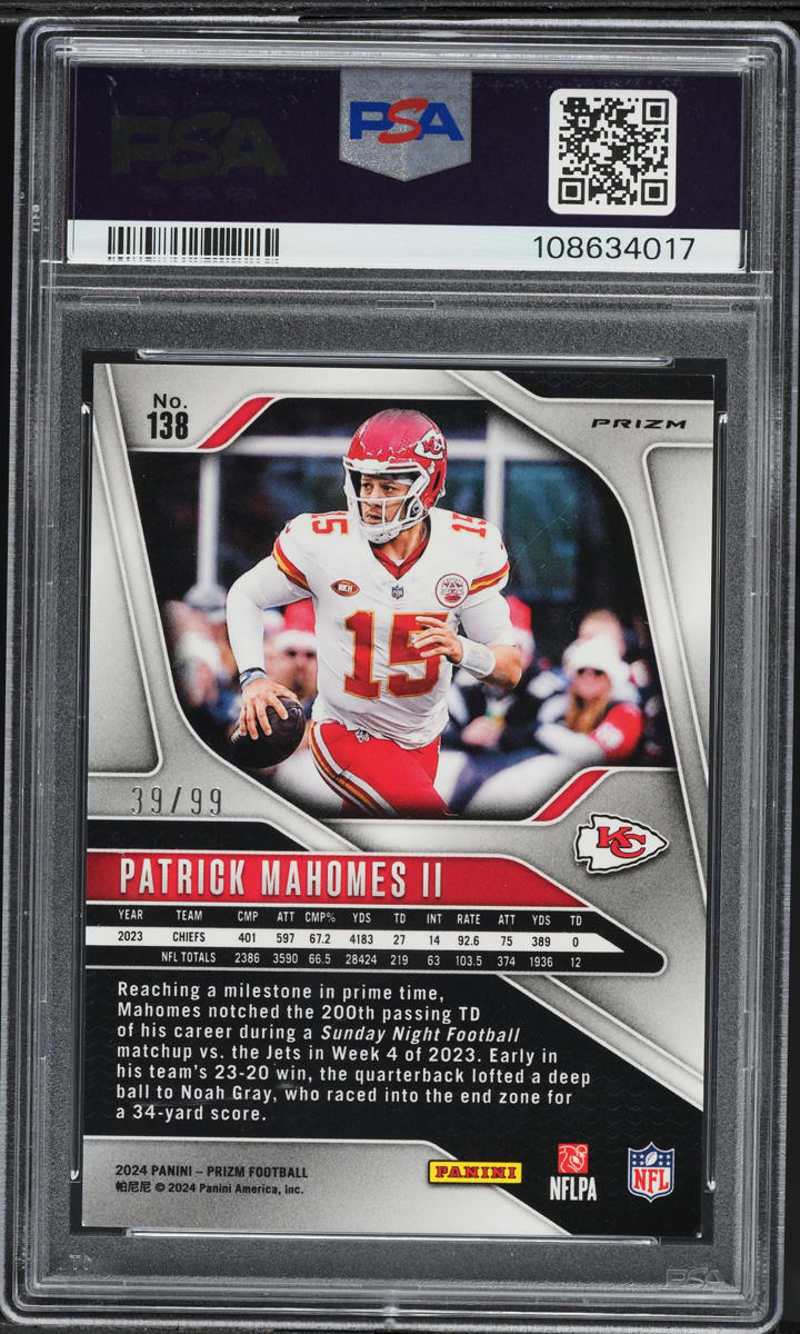 2024 Panini Prizm No Huddle Blue Patrick Mahomes II /99 #138 PSA 9 MINT