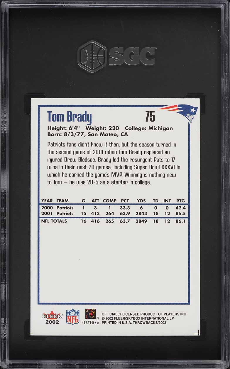 2002 Fleer Throwback Tom Brady #75 SGC 8.5 NM-MT+